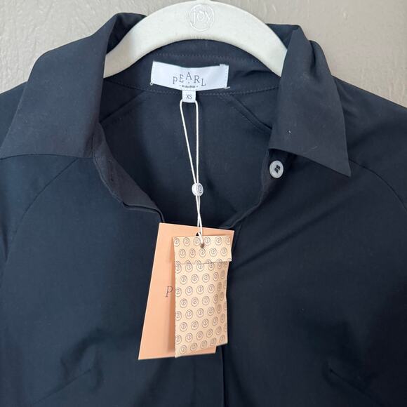 NWT PEARL LELA ROSE Navy Cotton Poplin Button Detail Sleeve Size XS mini dress - Picture 4 of 8